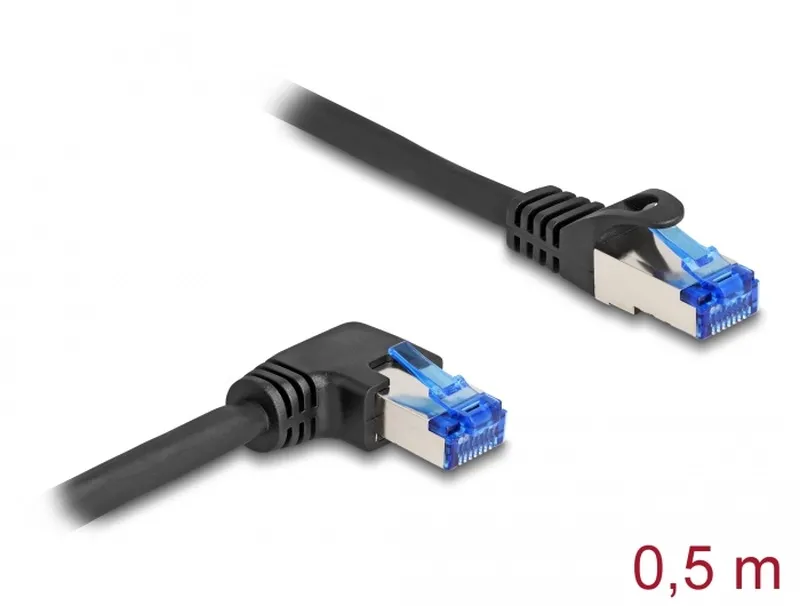 Delock Síťový kabel rozhraní RJ45 Cat.6A, S/FTP, přímý / pravý pravoúhlý, 0,5 m,