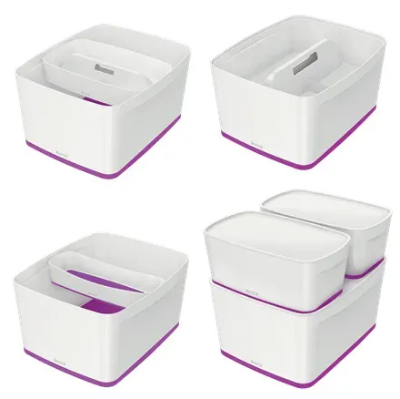 LEITZ Úložný box s víkem MyBox, velikost L, bílá/fialová
