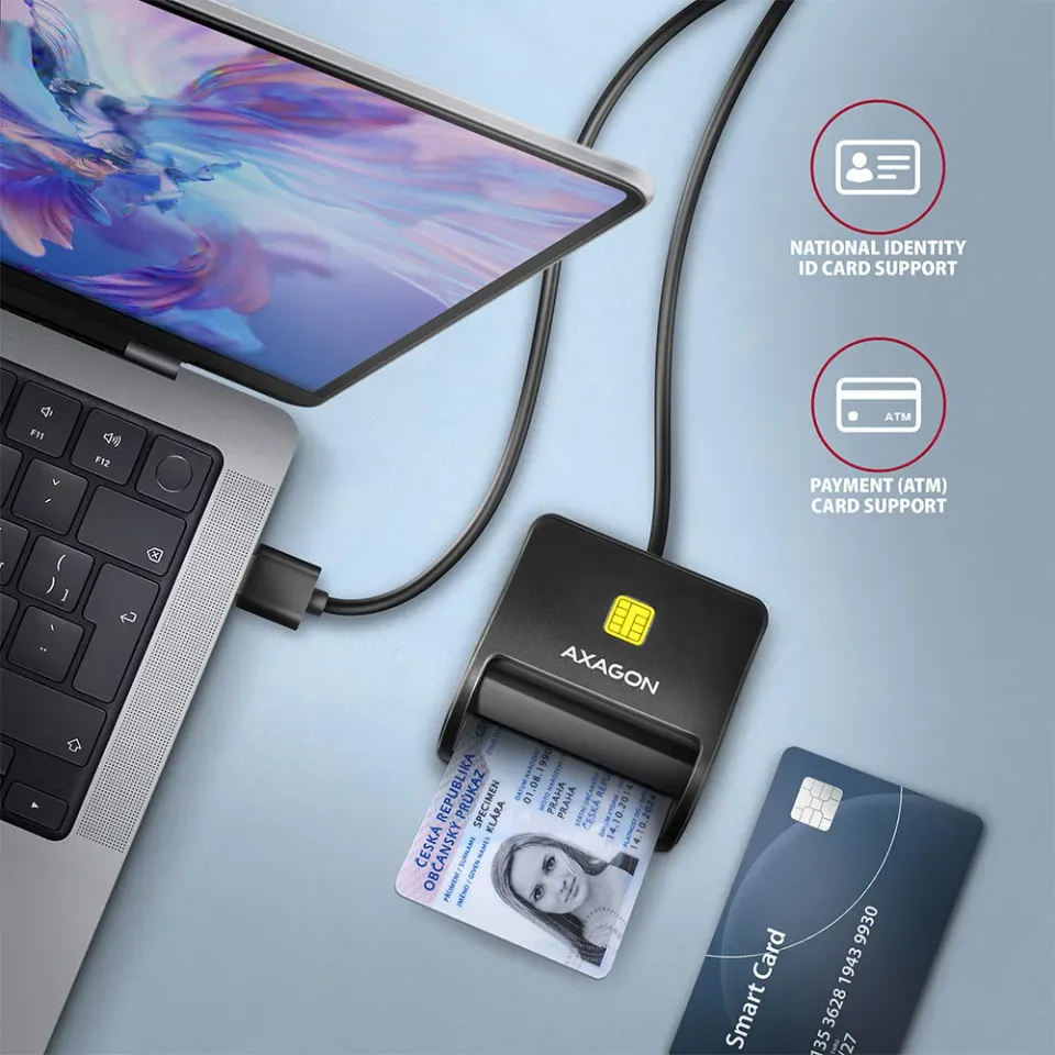 AXAGON CRE-SM3SD, USB-A FlatReader 4-slot čtečka Smart card (eObčanka) + SD/micr