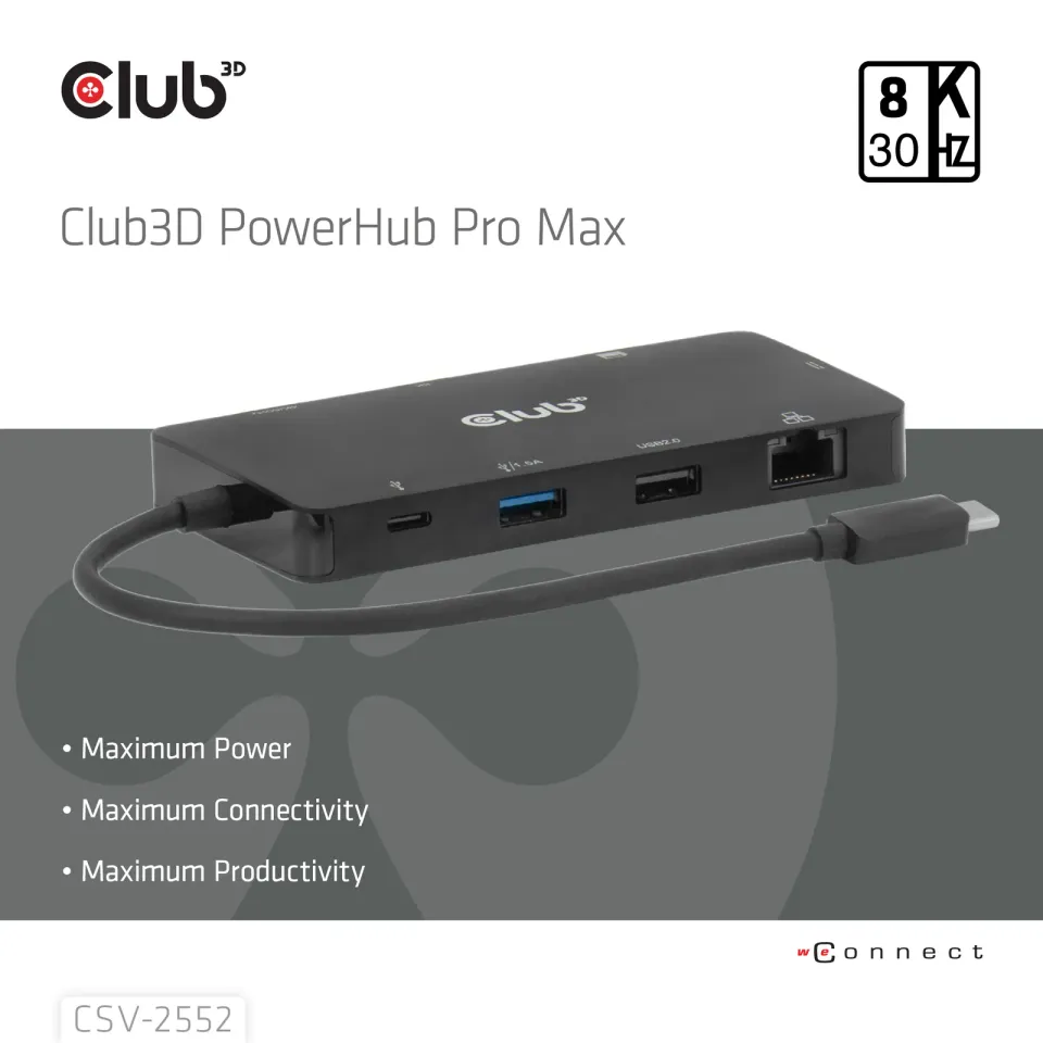 Club3D Dokovací stanice USB-C 9v1, 2xHDMI, 1xUSB-C, 1xUSB-C PD, 2xUSB, 1xRJ45, microSD/SD, černá