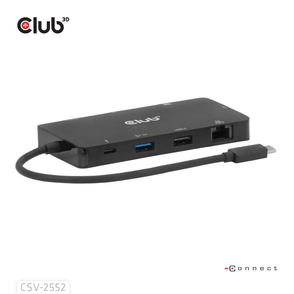 Club3D Dokovací stanice USB-C 9v1, 2xHDMI, 1xUSB-C, 1xUSB-C PD, 2xUSB, 1xRJ45, microSD/SD, černá