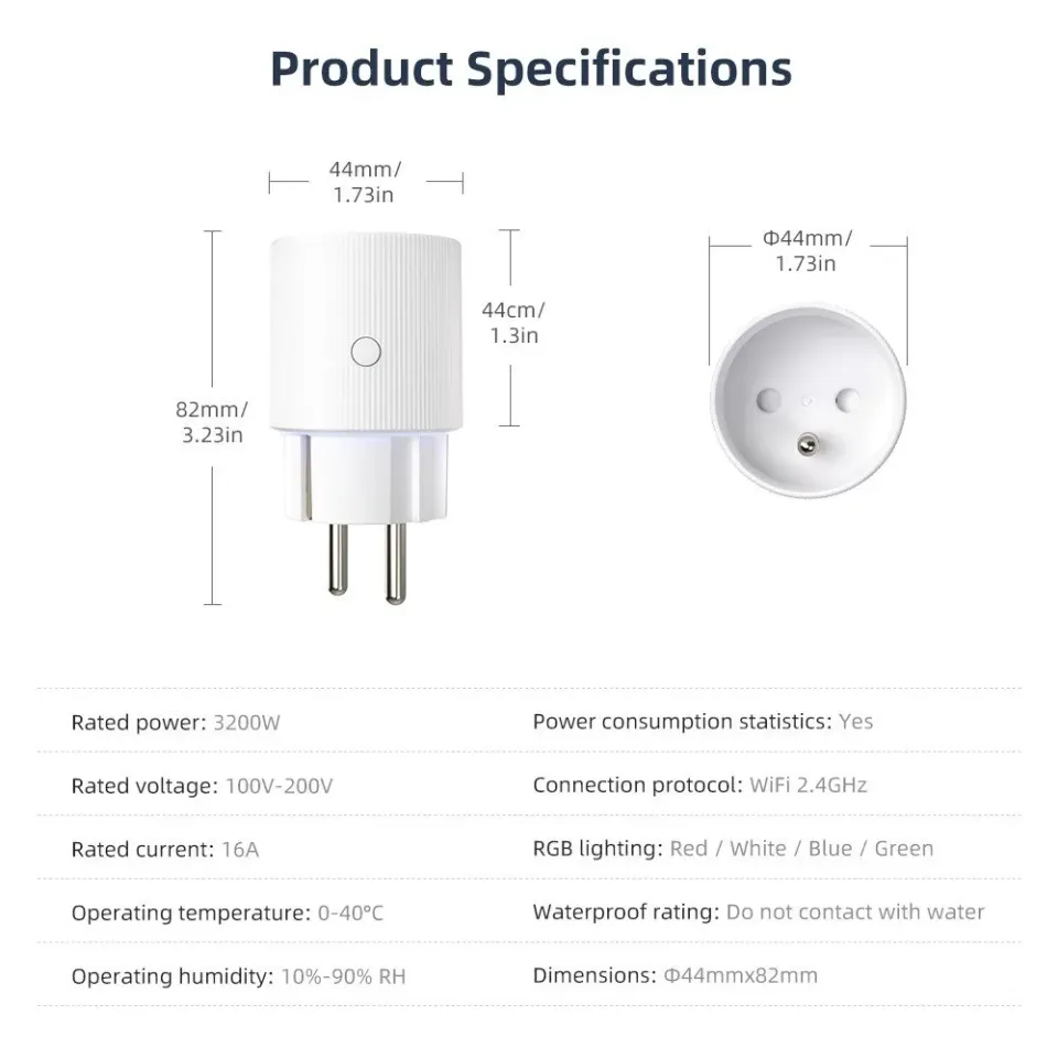 IMMAX NEO SMART chytrá vnitřní zásuvka THIN s kolíkem (typ E)/ IP20/ LED podsvícení/ RGB/ Wi-Fi/ LIDL/ TUYA