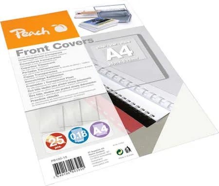 PEACH vazací přední obaly, A4 0.18mm, průhledné, plast, 25ks