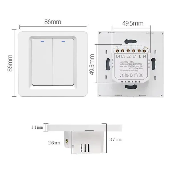 Solarmi Wi-Fi a BT vypínač, 2 póly, ESPHome
