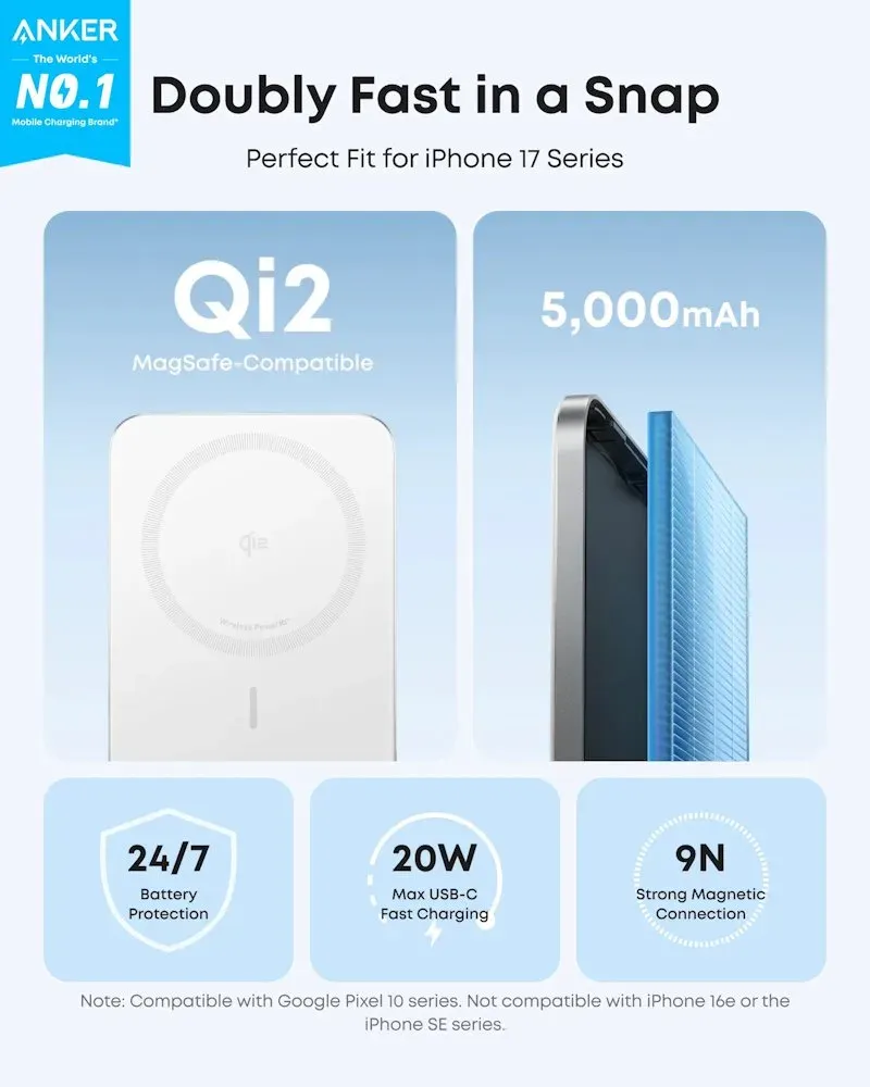 Anker Nano Powerbanka/ 5000mAh/ 20W/ kompaktní/ MagSafe (Qi2)/ bílá