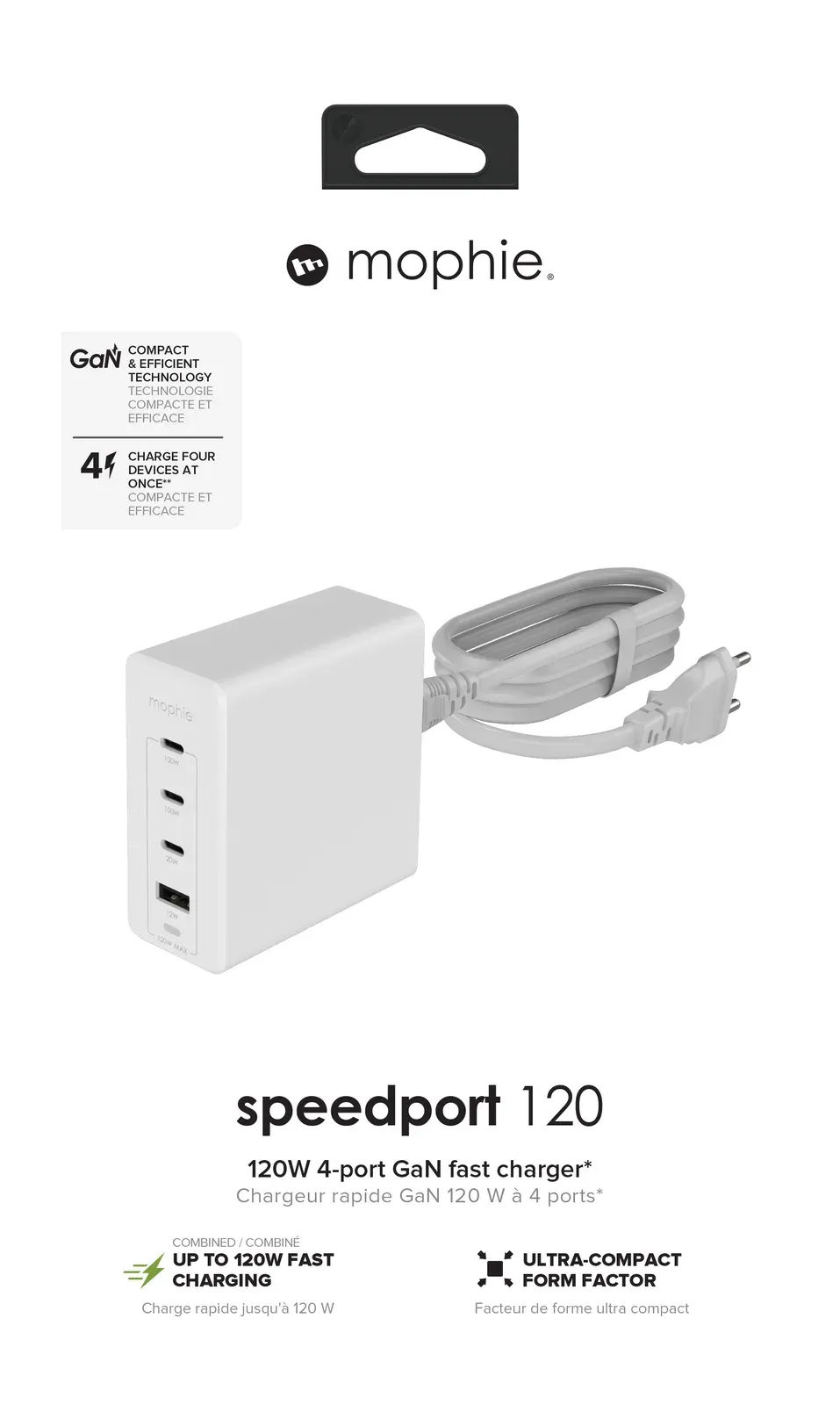 Mophie síť. adaptér GaN, USB-C/PD/HUB,120W - bílá