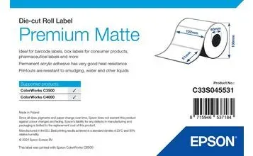 EPSON Premium Matte Label - Die-cut Roll: 102mm x 51mm, 650 labels