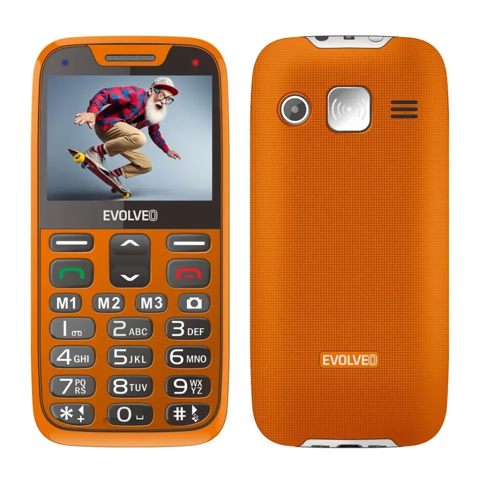 EVOLVEO EasyPhone XR, mobilní telefon pro seniory s nabíjecím stojánkem, oranžov