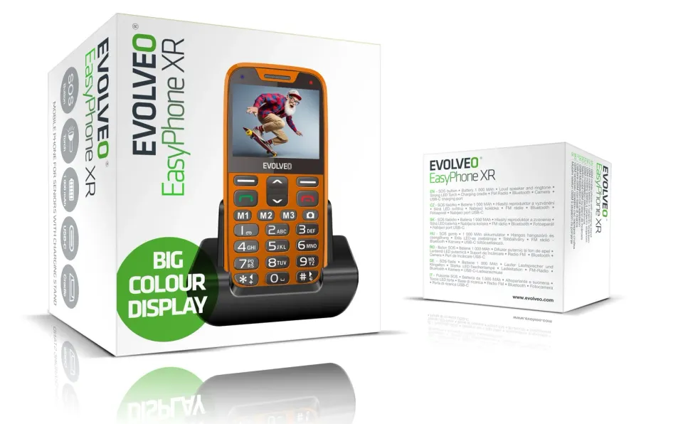 EVOLVEO EasyPhone XR, mobilní telefon pro seniory s nabíjecím stojánkem, oranžov
