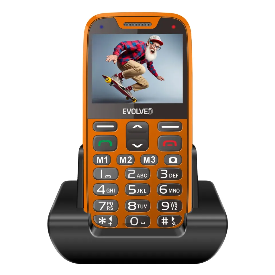EVOLVEO EasyPhone XR, mobilní telefon pro seniory s nabíjecím stojánkem, oranžov