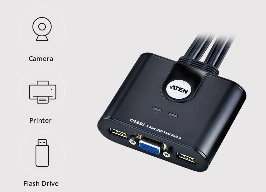 ATEN 2-Port USB VGA Cable KVM Switch with Remote Port Selector