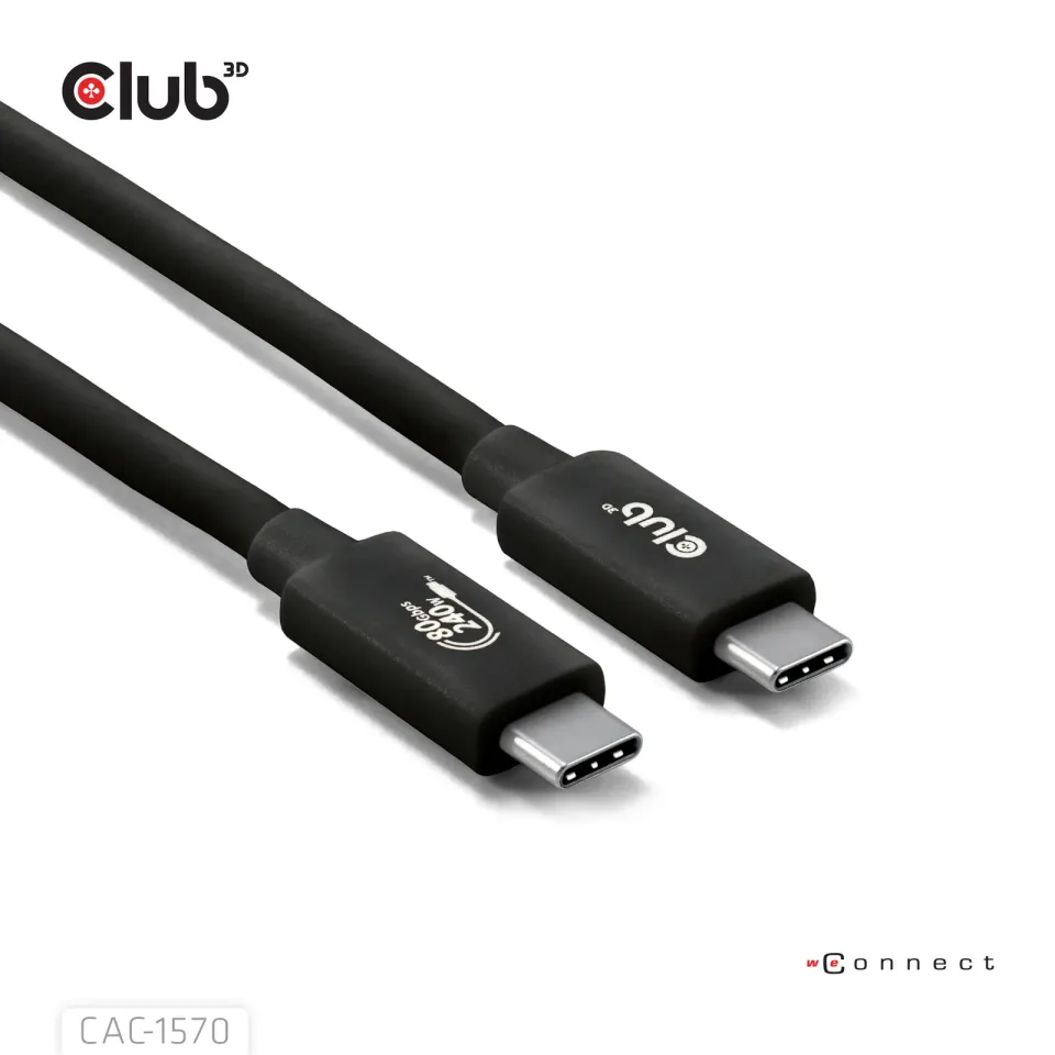 Club3D Kabel USB4 v2 Typ-C, 80Gbps, Certifikovaný kabel, 4K540Hz, 8K240Hz, 16K60Hz, PD 240W, 1,2m