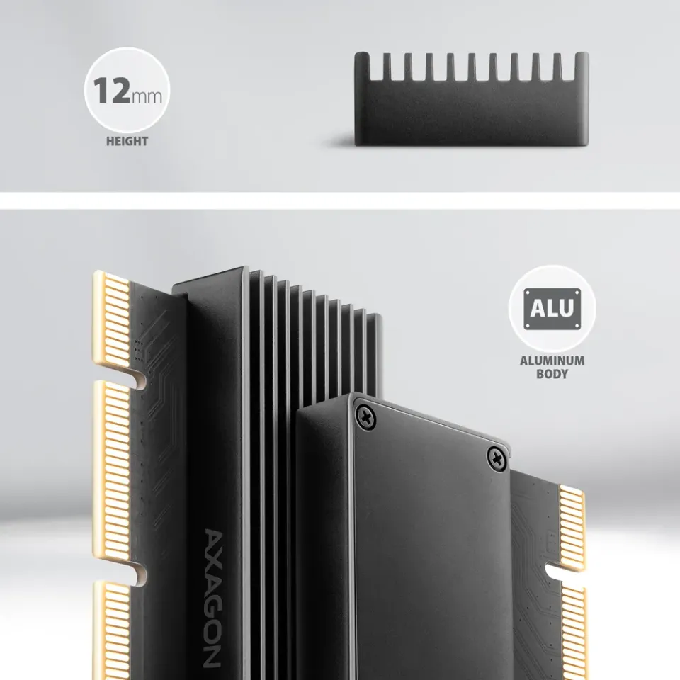 AXAGON PCEM2-XS, PCIe x16 - M.2 NVMe M-key slot adaptér, kryt s chladičem pro pa