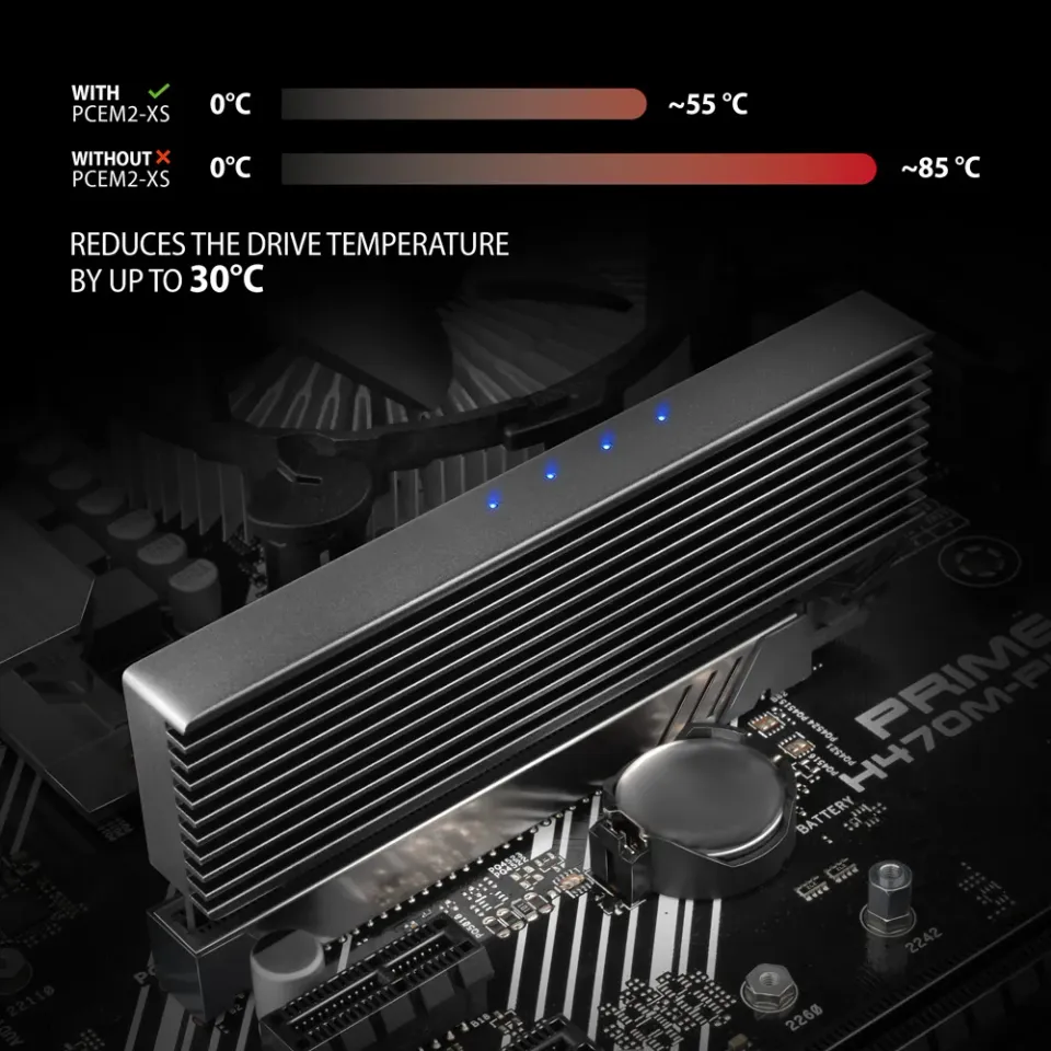 AXAGON PCEM2-XS, PCIe x16 - M.2 NVMe M-key slot adaptér, kryt s chladičem pro pa