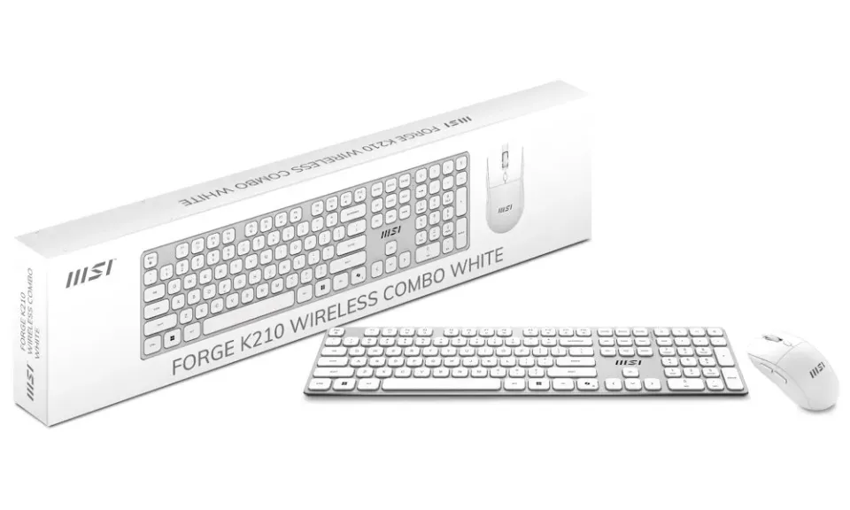 MSI set klávesnice s myší FORGE K210 Wireless Combo White/ bezdrátový/ bílostříbrný/ dobíjecí/ USB/ CZ+SK layout