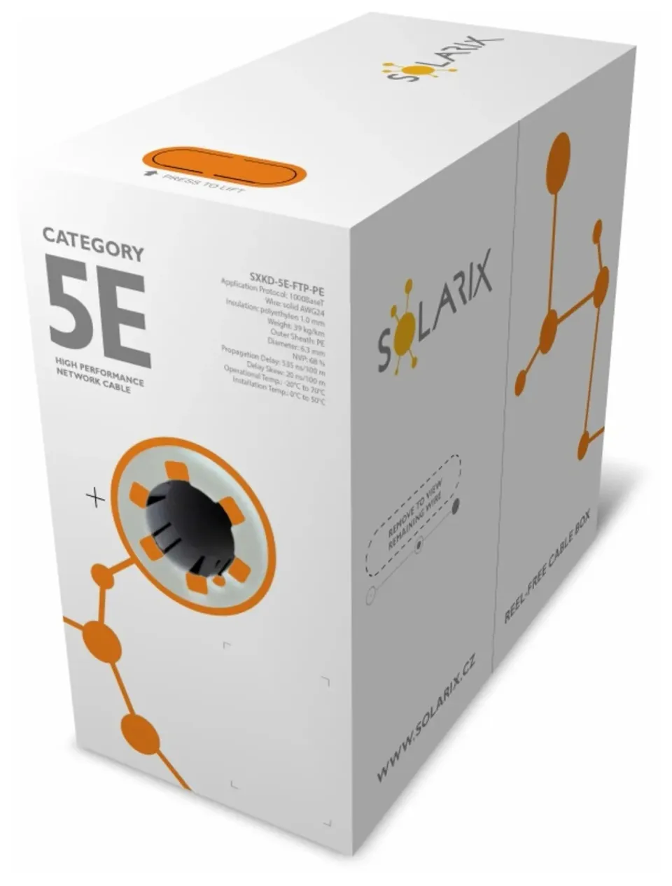 Instalační kabel Solarix venkovní FTP, Cat5E, drát, PE, box 305m SXKD-5E-FTP-PE