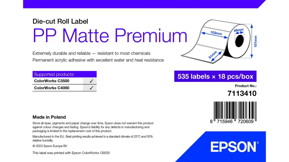 PP Matte Label Premium, 102mm x 51mm, 535 Labels