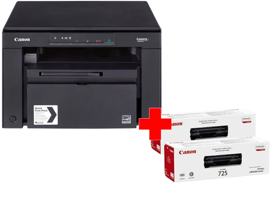Canon i-SENSYS MF3010 + 2 tonery 725 – černobílá laserová multifunkce A4 (tisk, kopírování, sken), 18 str./min, USB