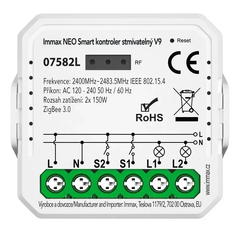 IMMAX NEO SMART kontroler stmívatelný V9, 2-tlačítkový, Zigbee 3.0, TUYA