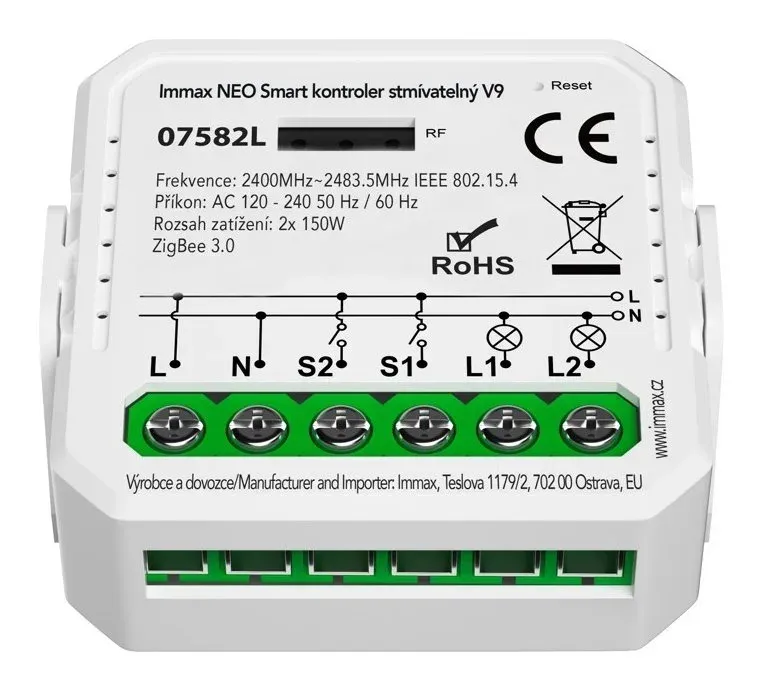 IMMAX NEO SMART kontroler stmívatelný V9, 2-tlačítkový, Zigbee 3.0, TUYA