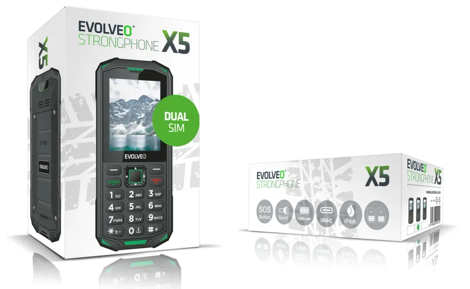 EVOLVEO StrongPhone X5, vodotěsný odolný Dual SIM telefon, černo-zelená