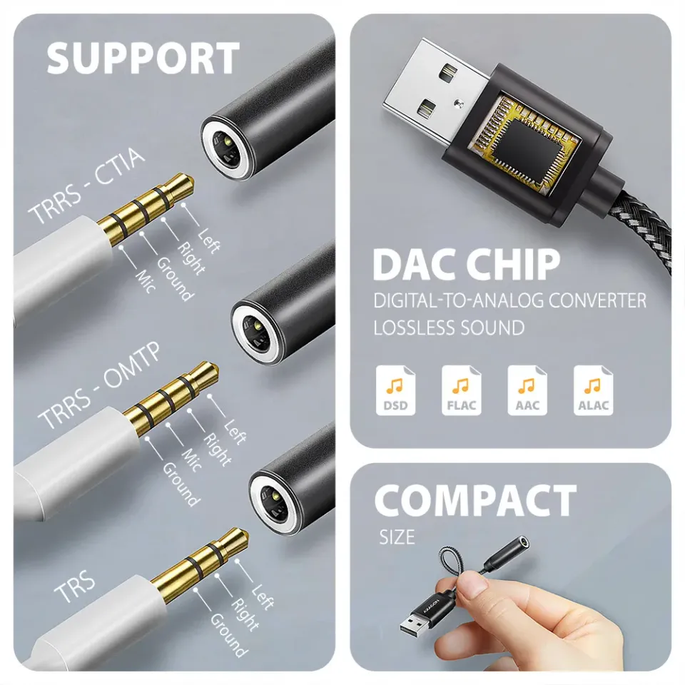 AXAGON ADA-HA, USB-A na 3.5mm jack Hi-Res DAC audio adaptér, 384kHz/32bit, stere