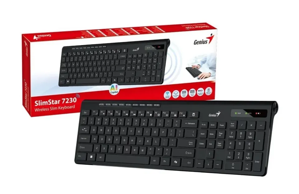 GENIUS klávesnice Slimstar 7230 USB CZ+SK černá bezdrátová mini receiver