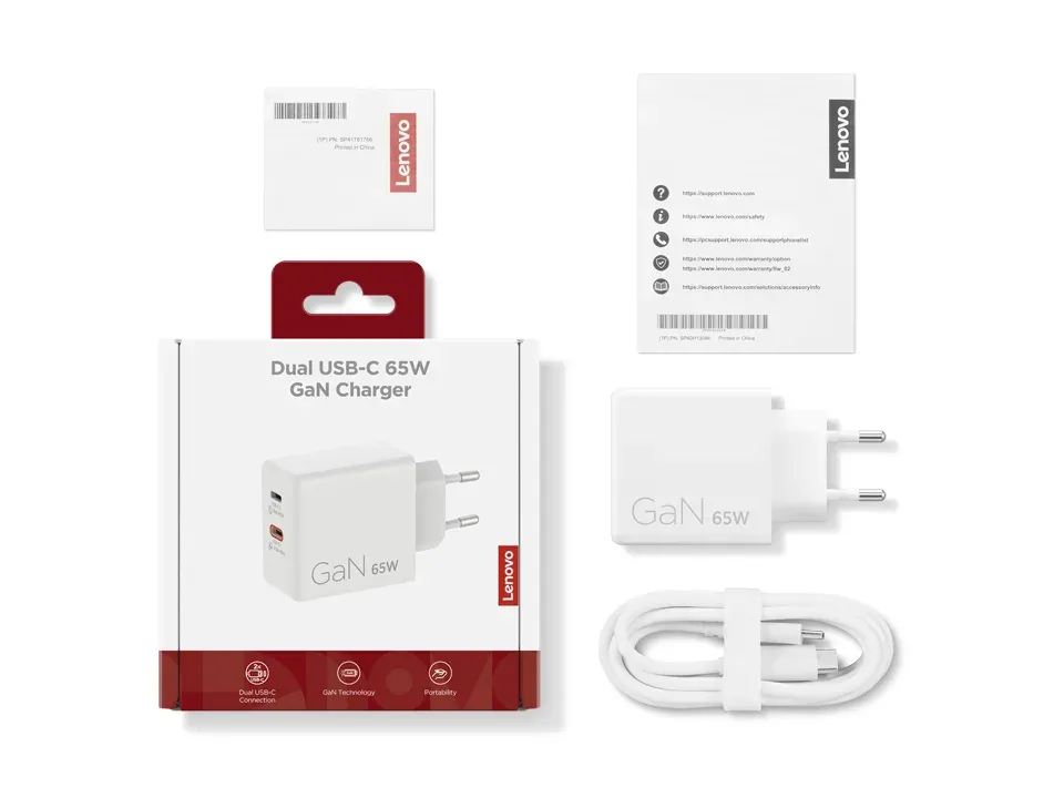 Lenovo Dual USB-C 65W GaN Charger - duální nabíječka 2x USB-C, 45W + 18W, bílá