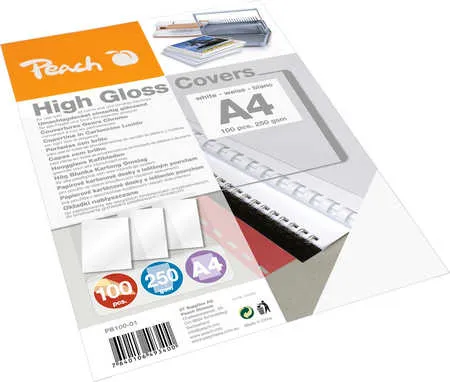 PEACH vazací přední desky 250 gsm A4, lesklé, bílá (100) 1 balení obsahuje 100 k