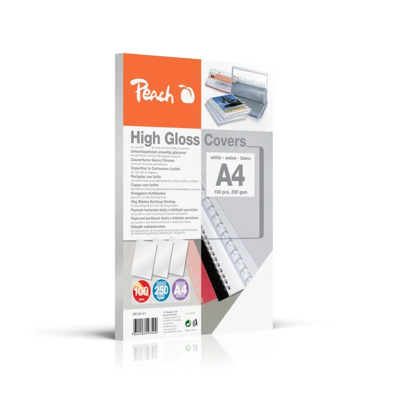 PEACH vazací přední desky 250 gsm A4, lesklé, bílá (100) 1 balení obsahuje 100 k