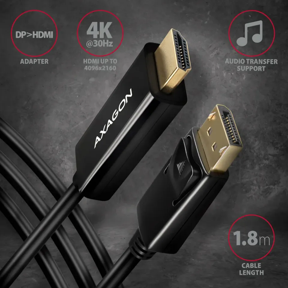 AXAGON RVD-HI14C2 DP > HDMI kabel, 4K/30Hz 1,8m