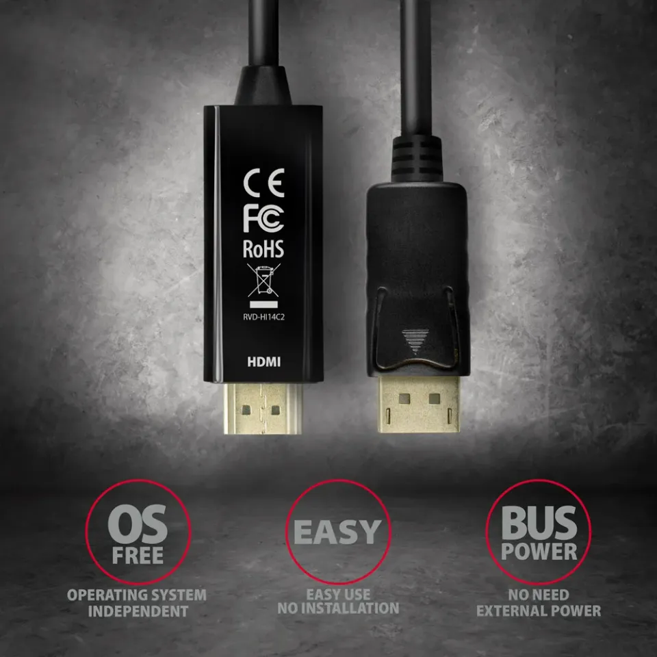 AXAGON RVD-HI14C2 DP > HDMI kabel, 4K/30Hz 1,8m