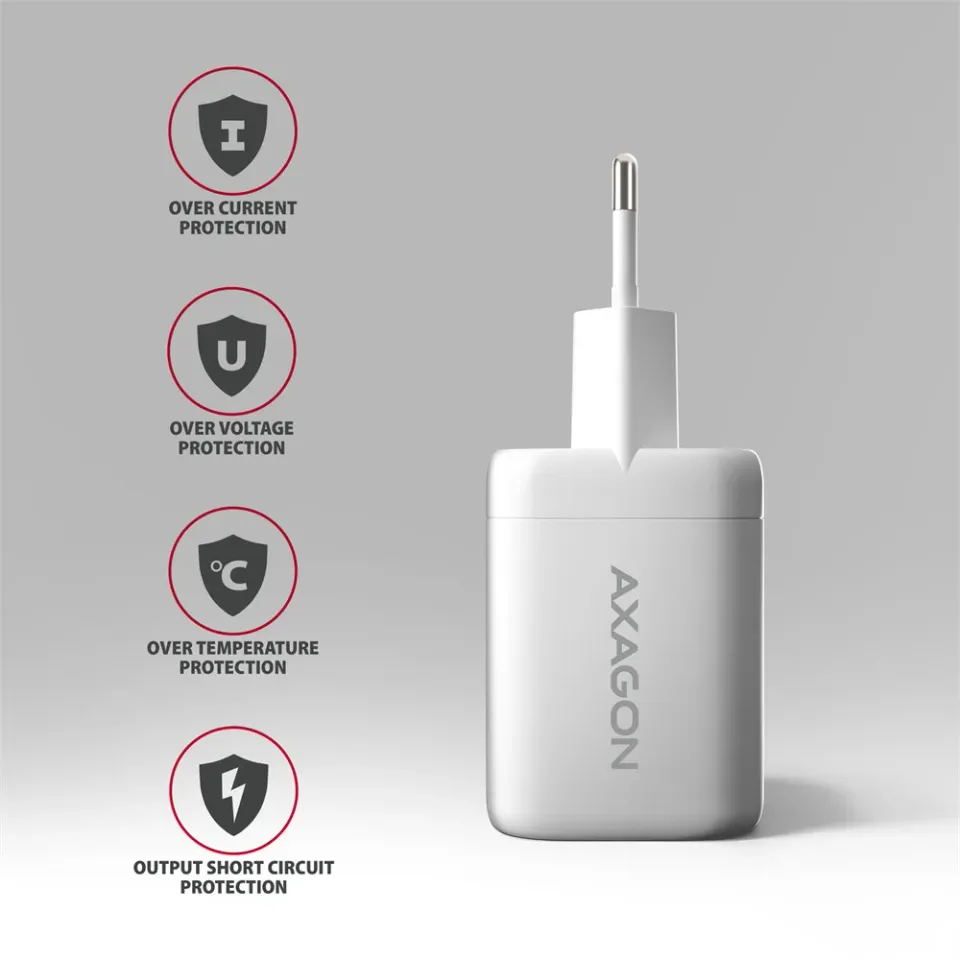 AXAGON ACU-PQ100W, GaN nabíječka do sítě 100W, USB-A + USB-C, PD3.0/PPS/QC4+/SFC2.0/Apple, bílá