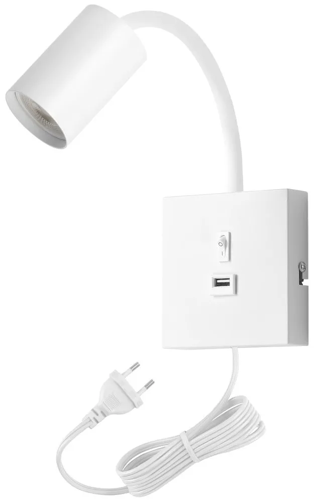 IMMAX PUNTO USB flexibilní nástěnné svítidlo s vypínačem, 9W, GU10, bílé