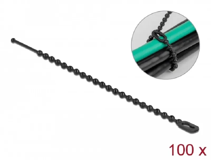 Delock Bleskový úvazek na opakované použití, D 100 x Š 2,4 mm, černá, 100 ks