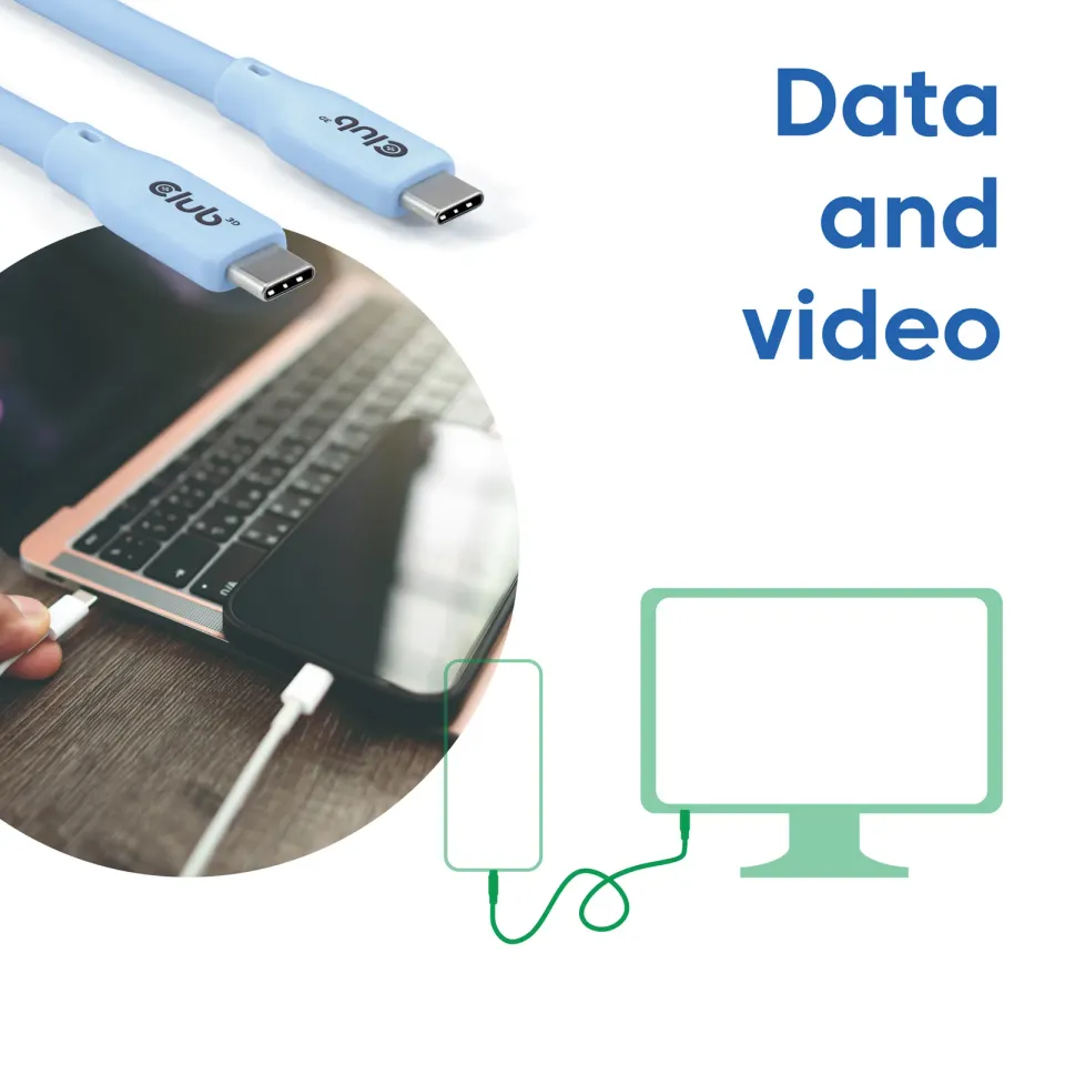 Club3D Kabel USB-C 4.0, 20Gbps, 4K60Hz, PD 240W, 2m, modrá