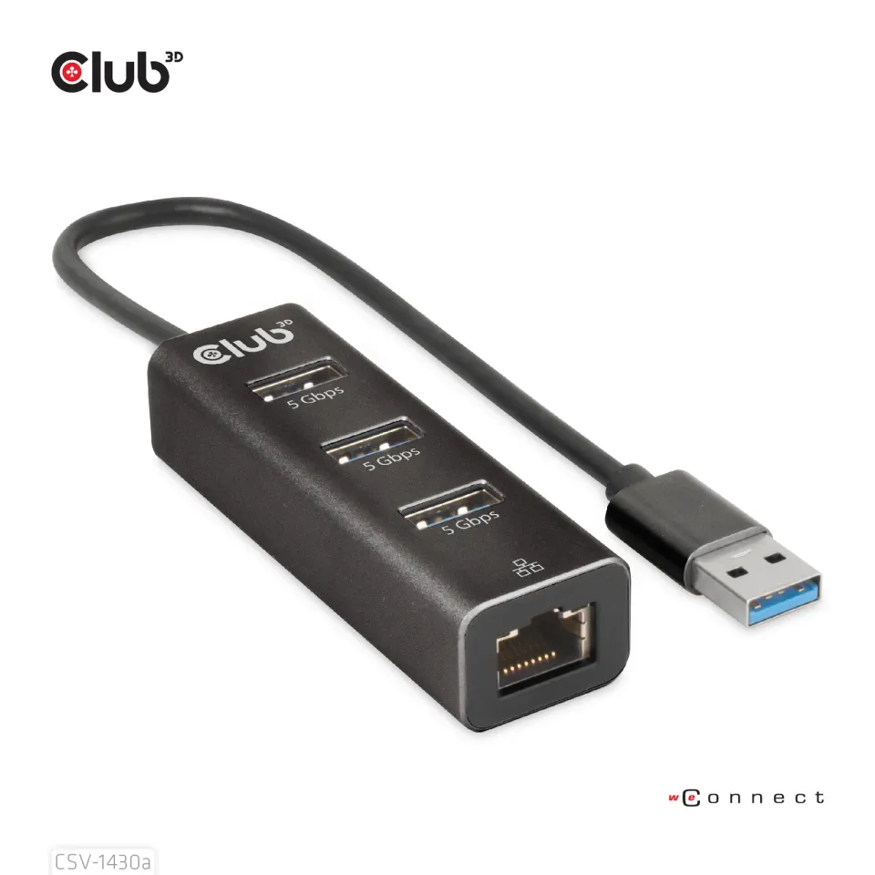 Club3D Rozbočovač, USB-A 3.2 Gen1 na 3x USB 3.1, Gigabit Ethernet
