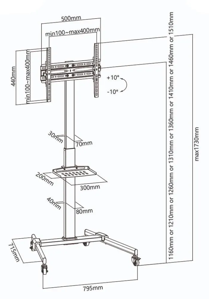 Nedis TVSM5100BK - Podlahový TV Stojan| 32-55 " | Max. 35 kg | 8 Výškových Poloh