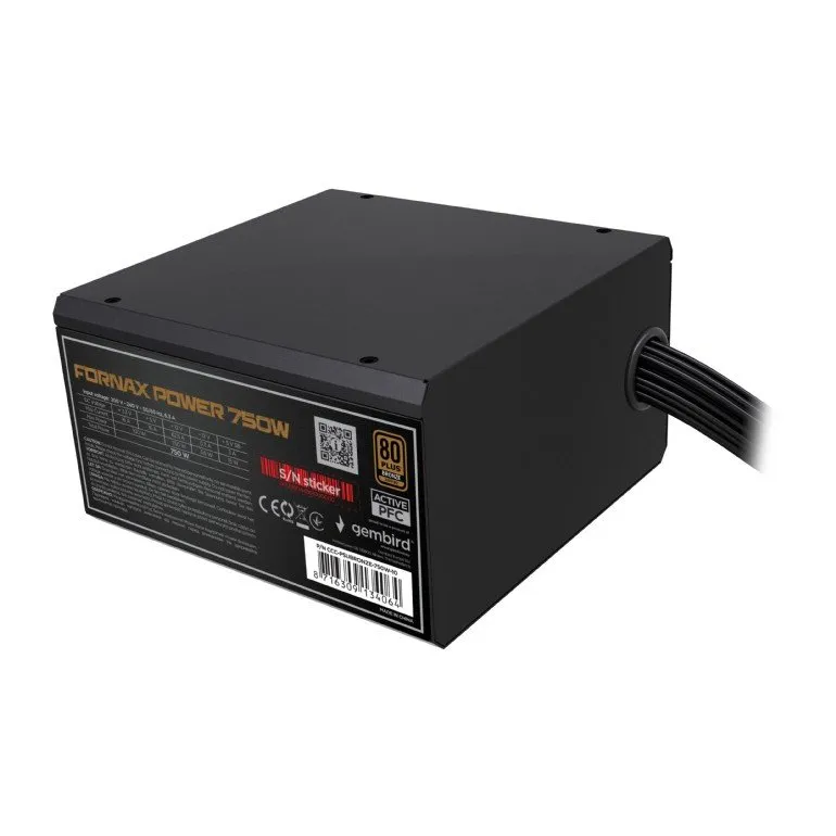 GEMBIRD Napájecí zdroj ATX 750W s aktivním PFC, 12 cm ventilátor, 80+ bronzová b (CCC-PSUBRONZE-750W-10)