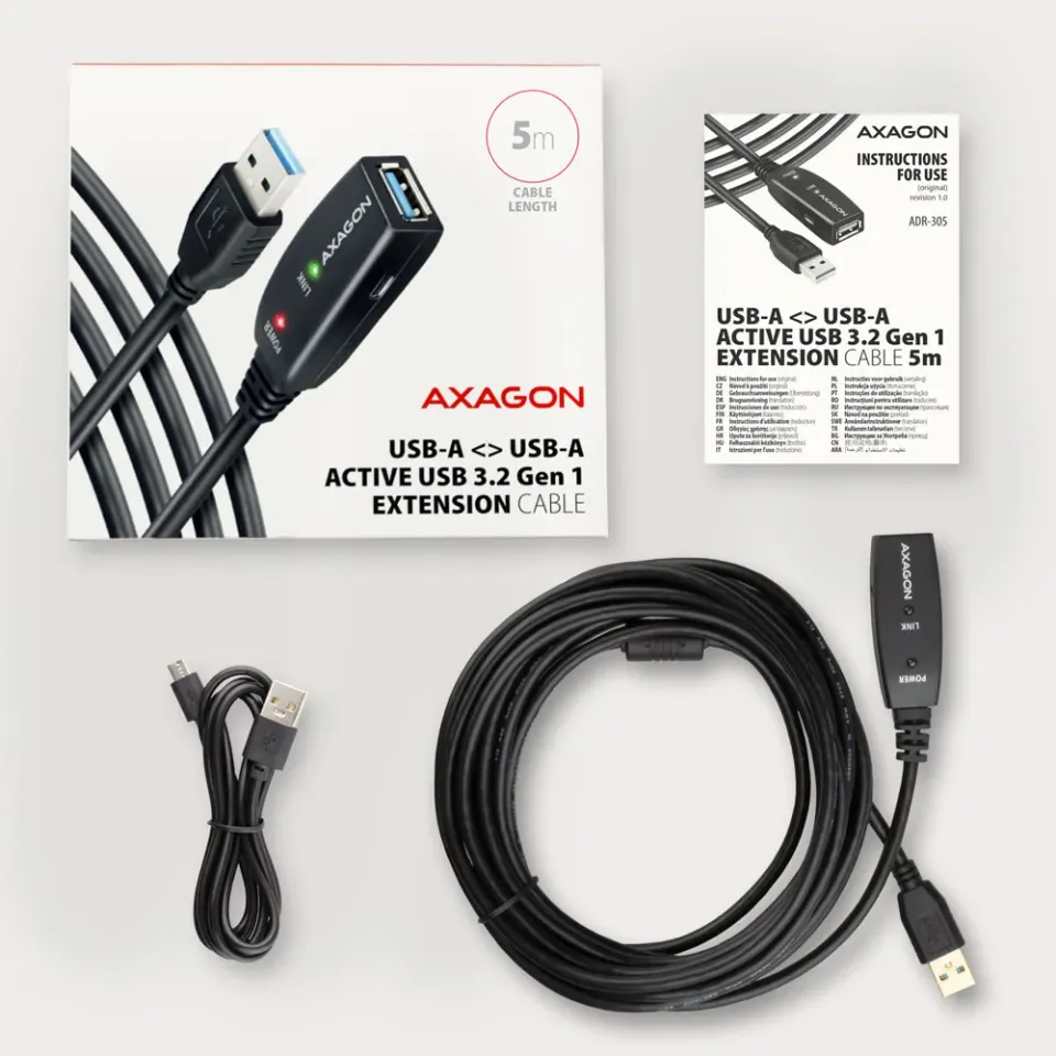AXAGON ADR-305, USB3.2 aktivní prodlužovací / repeater kabel, 5m