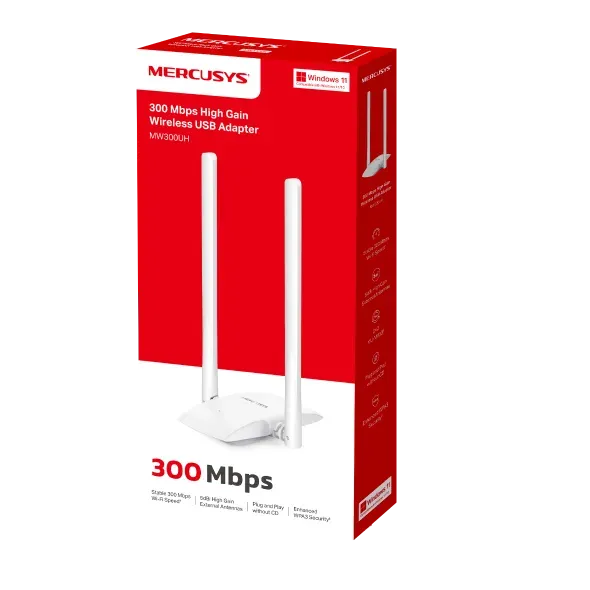 MERCUSYS MW300UH WiFi4 USB adapter (N300,2,4GHz,USB2.0)