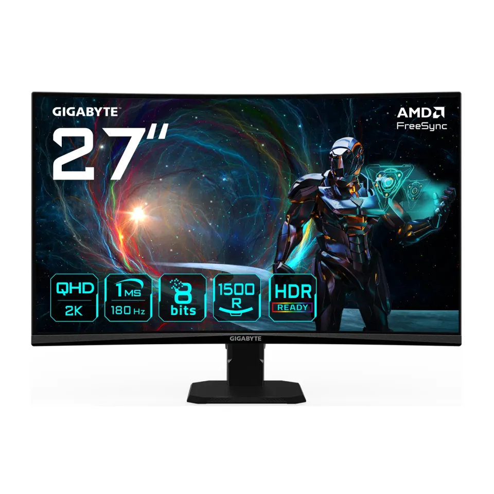 GIGABYTE LCD - 27" Gaming monitor GS27QCA, Prohnutý VA 1500R, 2560x1440 QHD, 180Hz, 5000:1, 250cd/m2, 1ms, 2xHDMI, 1xDP