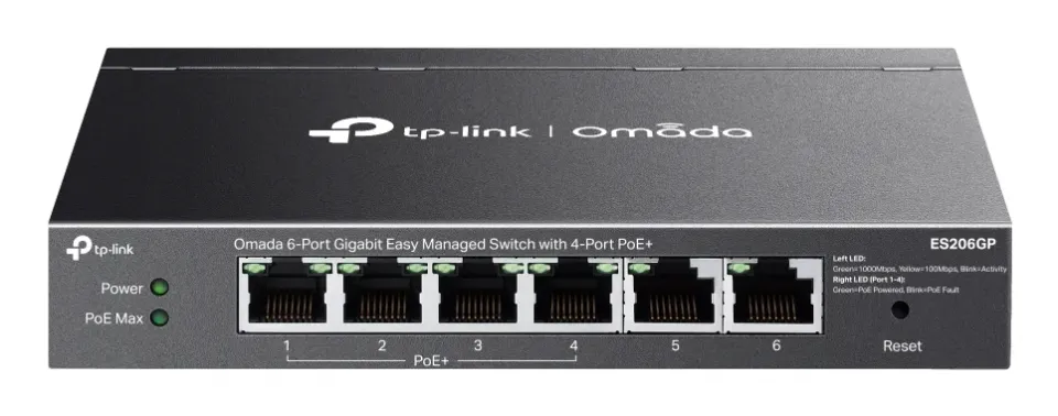 TP-LINK ES206GP Omada 6portový gigabitový Easy Managed switch se 4 porty PoE+