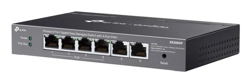 TP-LINK ES206GP Omada 6portový gigabitový Easy Managed switch se 4 porty PoE+