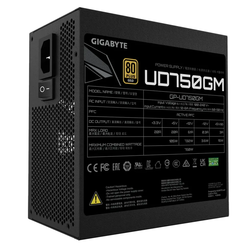 GIGABYTE zdroj UD750GM, 750W, 80plus gold, modular, 120 mm fan
