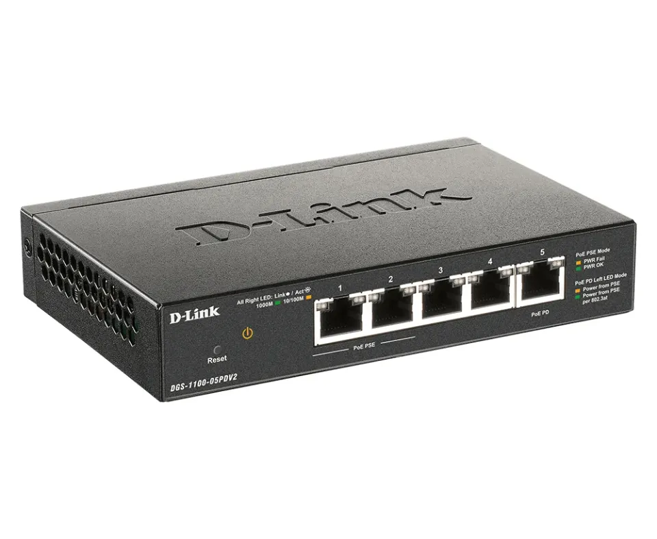 D-Link DGS-1100-05PDV2 5-Port Gigabit PoE Smart Managed Switch with 1 PD port