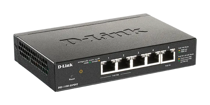 D-Link DGS-1100-05PDV2 5-Port Gigabit PoE Smart Managed Switch with 1 PD port
