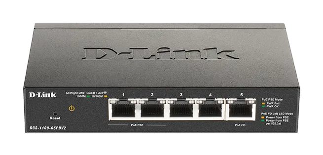 D-Link DGS-1100-05PDV2 5-Port Gigabit PoE Smart Managed Switch with 1 PD port