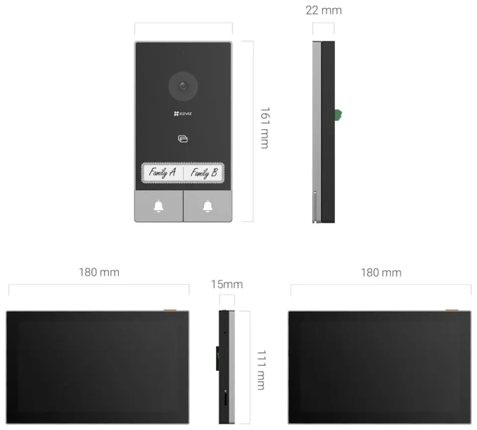 EZVIZ chytrý domácí interkom HP7 2-Family Kit-EU/ Wi-Fi/ 2048 x 1296/ 2x 7" dotykový monitor/ zvonek/ IP65/ černo-stř.
