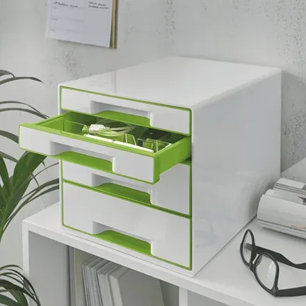 LEITZ Zásuvkový box WOW CUBE, 4 zásuvky, bílá/zelená